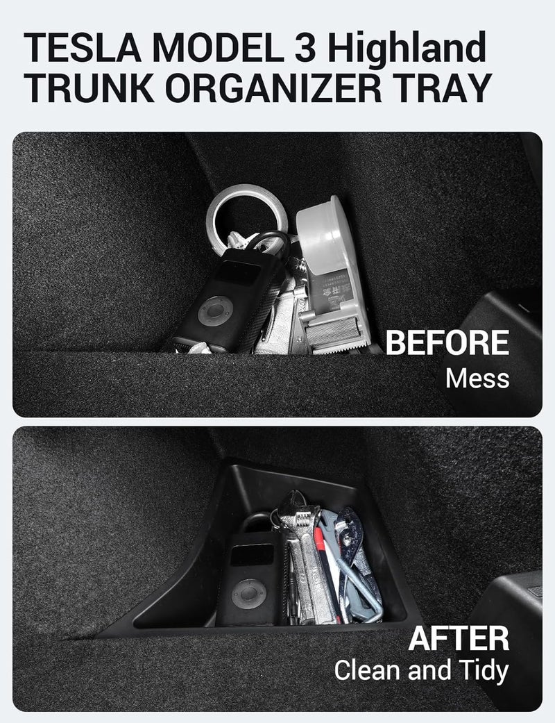 Basenor Tesla Model 3 Highland Trunk Organizer Waterproof Rear Trunk Storage Bins Side Box with Carpeted Lip for 2026 2025 2024 Model 3 Interior Accessories (Standard/Premium/Performance) Set of 2 - Image 3